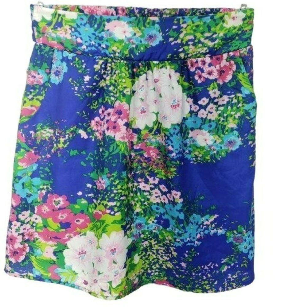 Alya Blue Hawaiian Floral Size Small Short Skirt